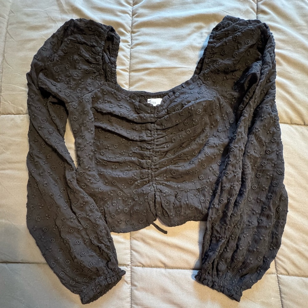 Black Ruched Long Sleeve Top